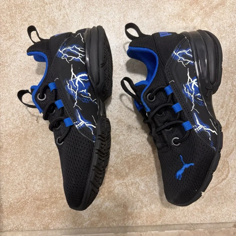 Puma Wired Run Slip On AC+ Kids 11.5C Black Blue Lightning Sneakers 379038-01
